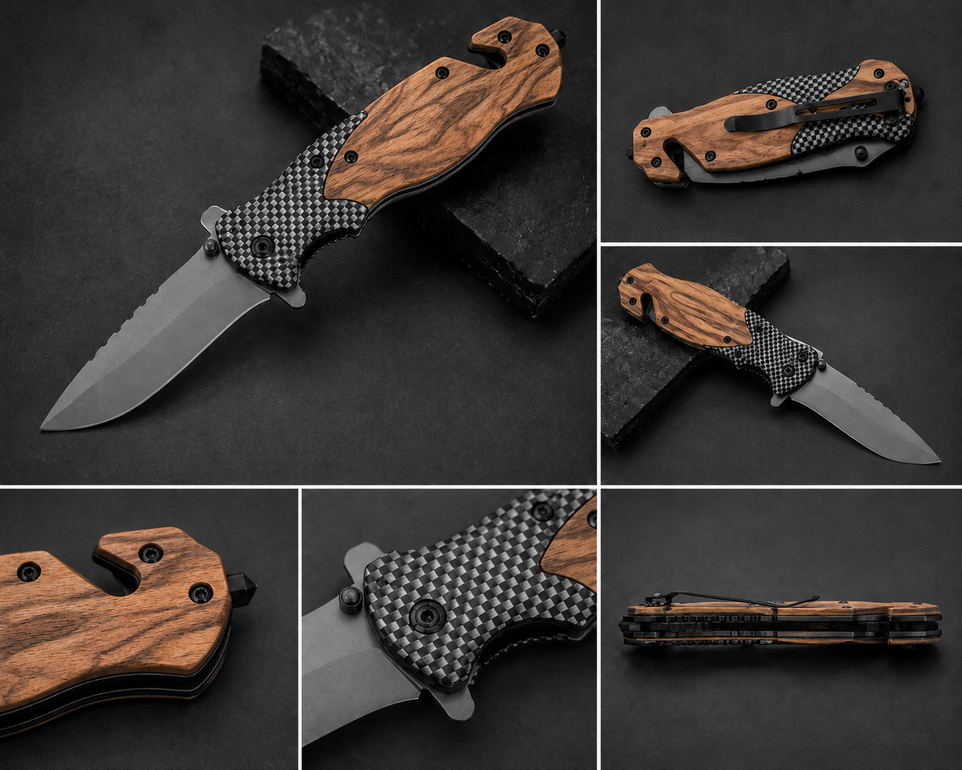 Folding knife with olive wood handle