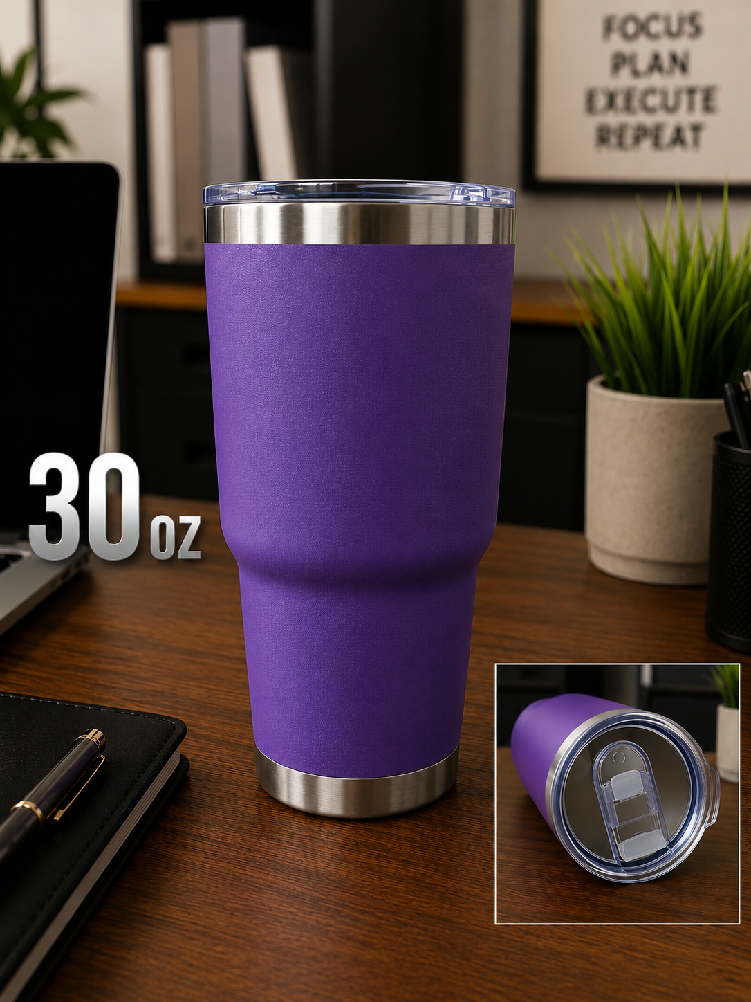30oz Purple tumbler with sliding lid cover