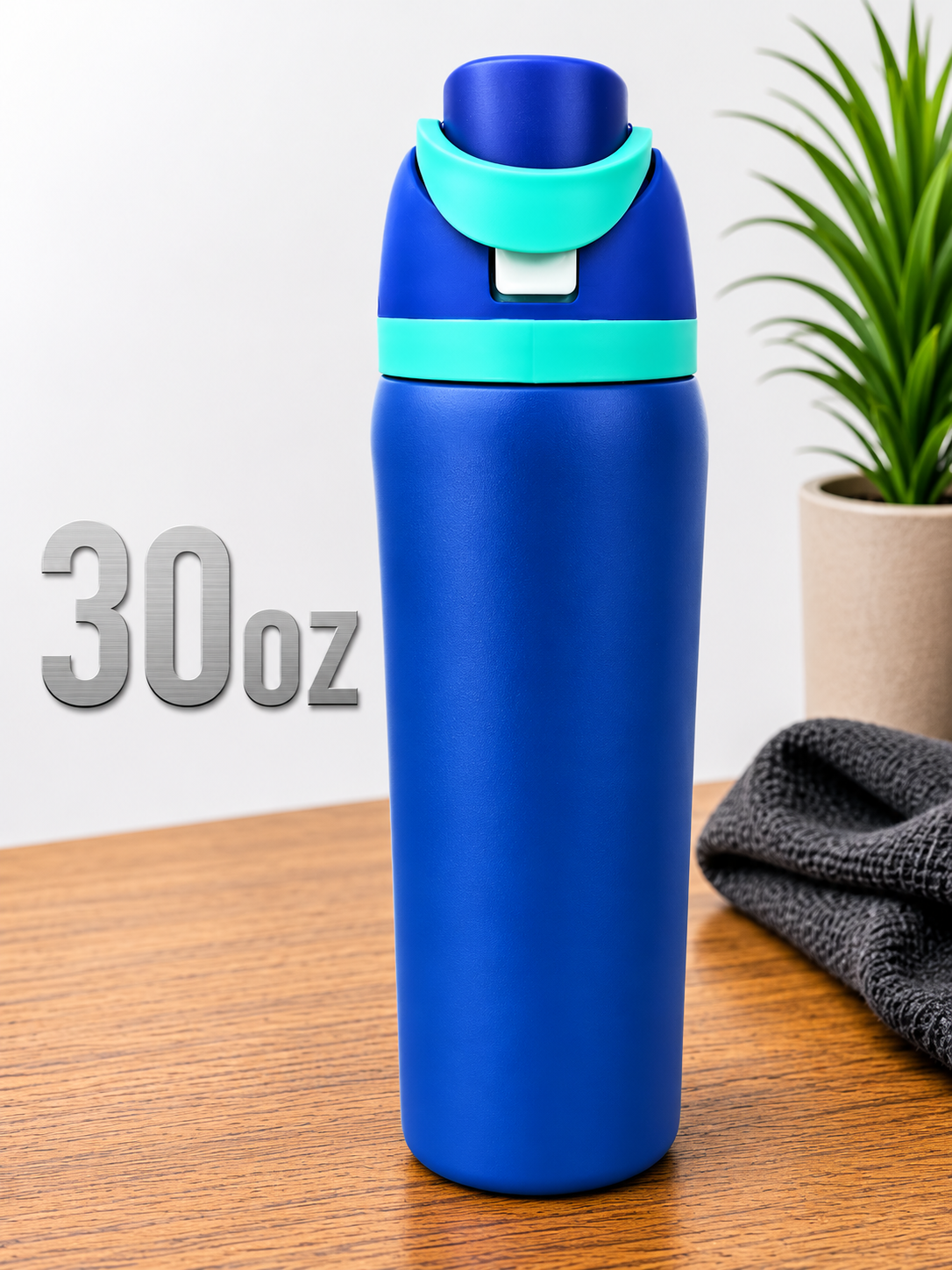 30oz dual opening Royal Blue Water Bottle with straw