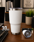 30oz White tumbler with sliding lid cover