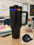 40oz Black rainbow plated stainless steal water bottle w/ straw