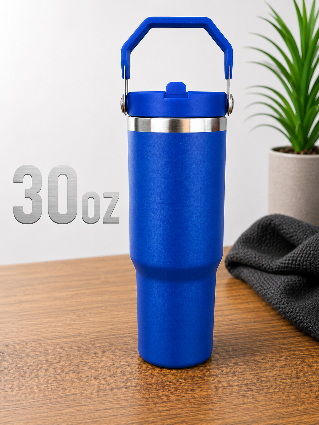 30oz water bottle Royal Blue with flip sip and straw