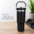 30oz water bottle Black with flip sip and straw