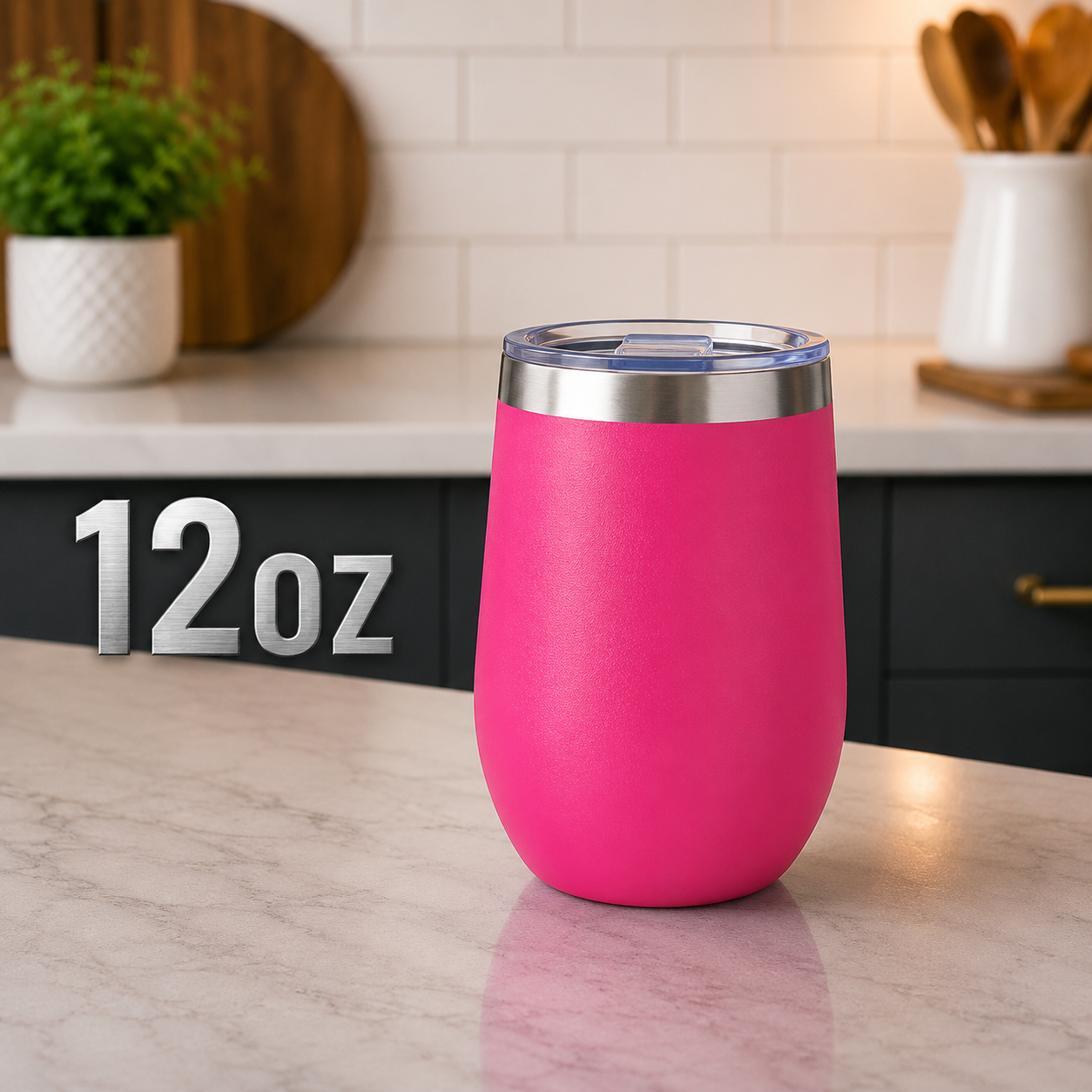 12oz Hot Pink Wine tumbler with sliding lid cover