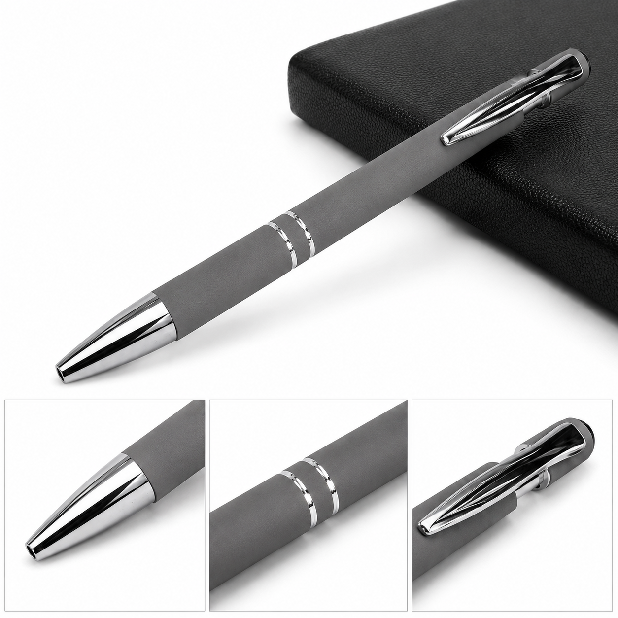 Premium Gray Blue ballpoint black ink pen