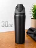 30oz dual opening Black Water Bottle with straw