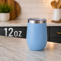 12oz Light Blue Wine tumbler with sliding lid cover