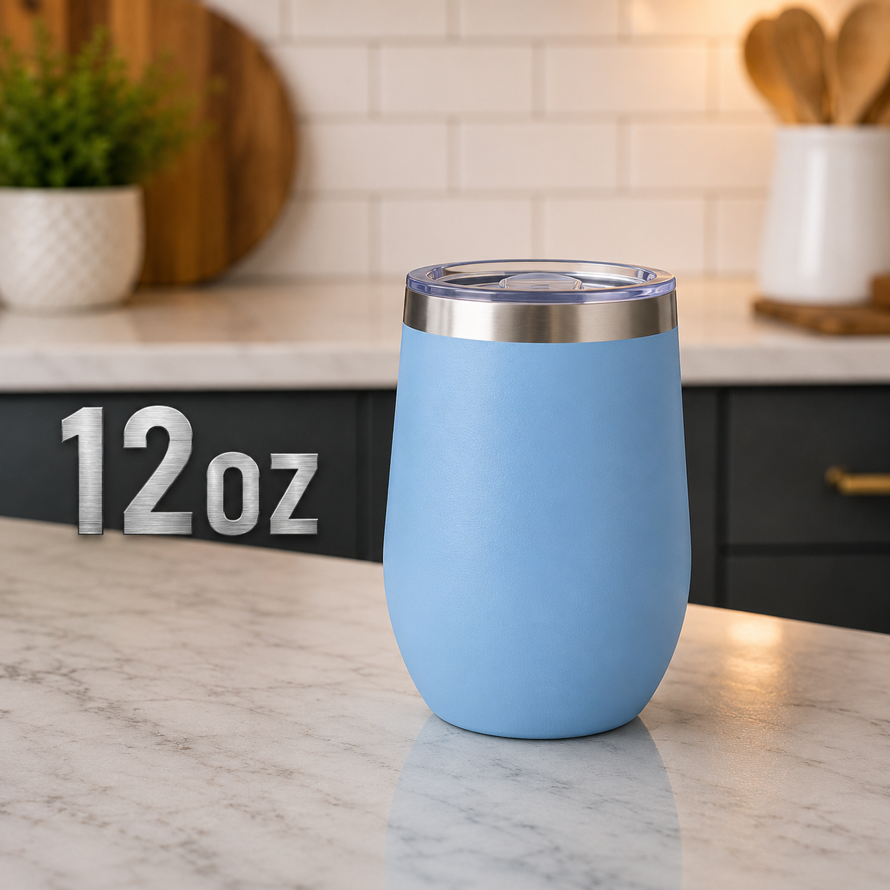 12oz Light Blue Wine tumbler with sliding lid cover