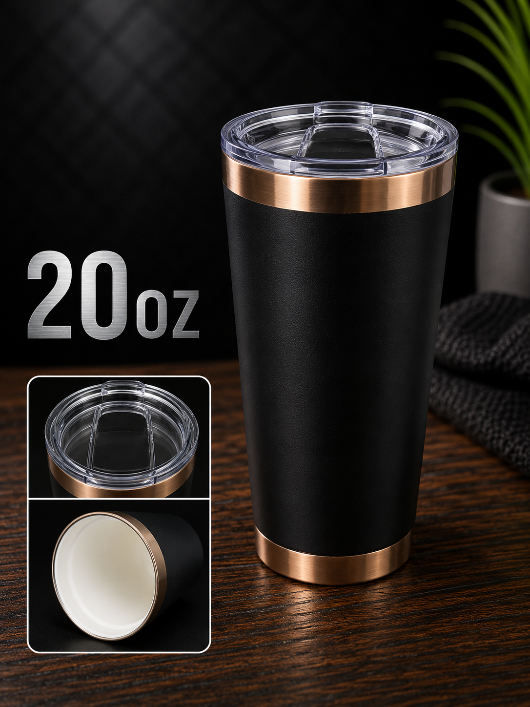 20oz stainless steal Tumbler Black/copper bronze with ceramic lining