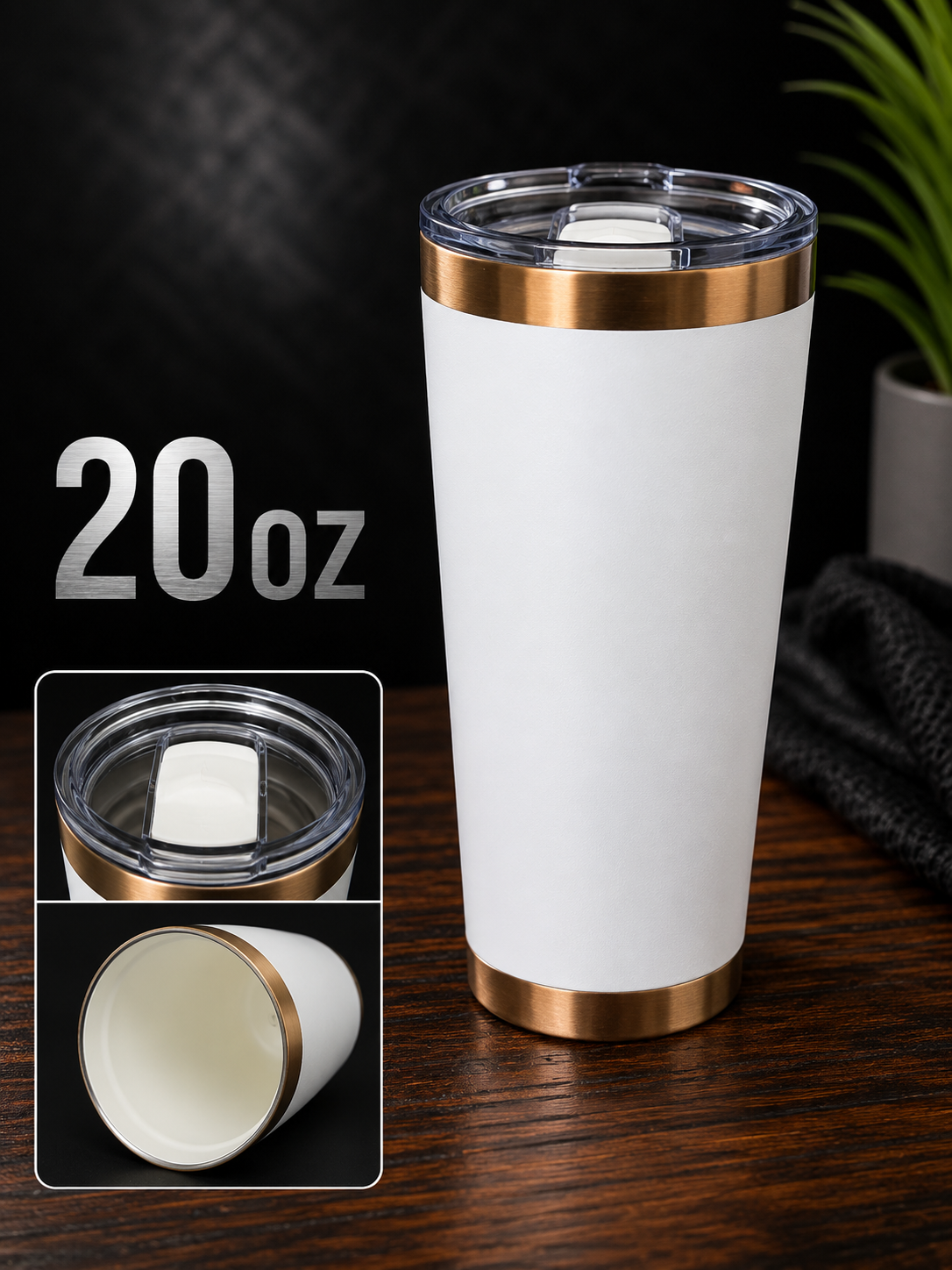 20oz stainless steal Tumbler White/copper bronze with ceramic lining