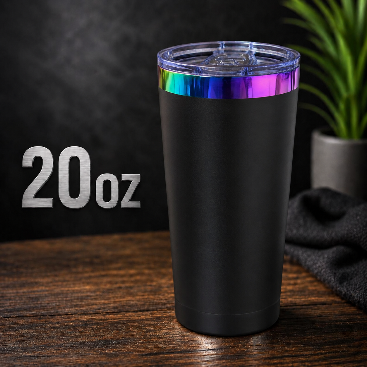 20oz stainless steal Tumbler rainbow coated Black